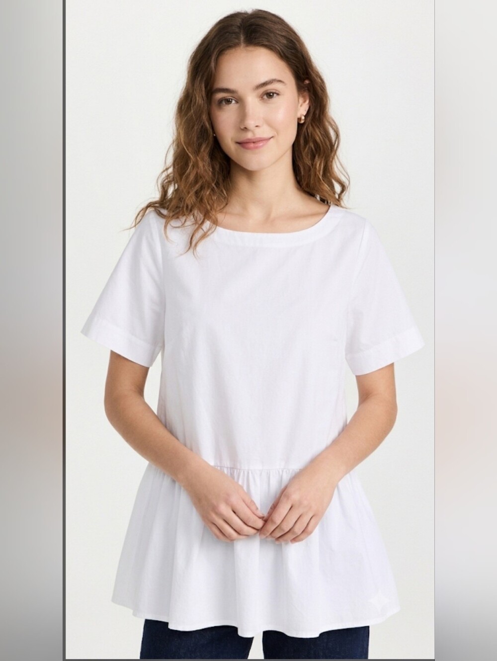MAEVE BY ANTHROPOLOGIE Classic White Peplum Short-Sleeve Top Size 1X
